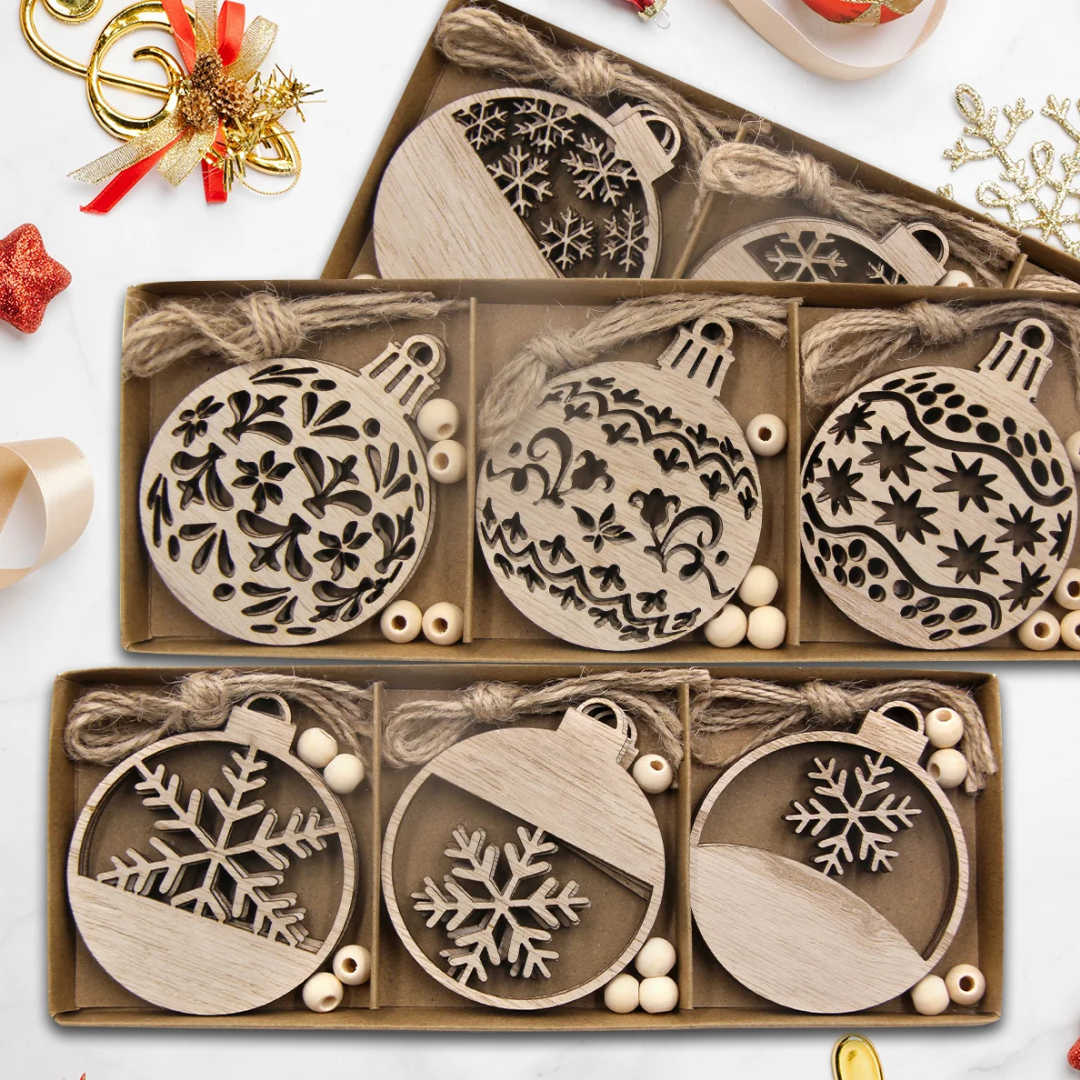 Flocons de Neige en Bois Naturel (pack de 12)