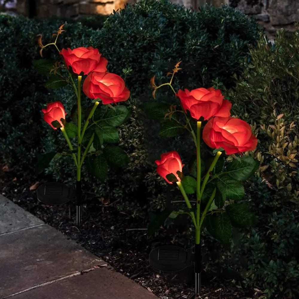 Jardioui Rouge / 1 Paquet Lampe Rose Florale Solaire Lumineuse