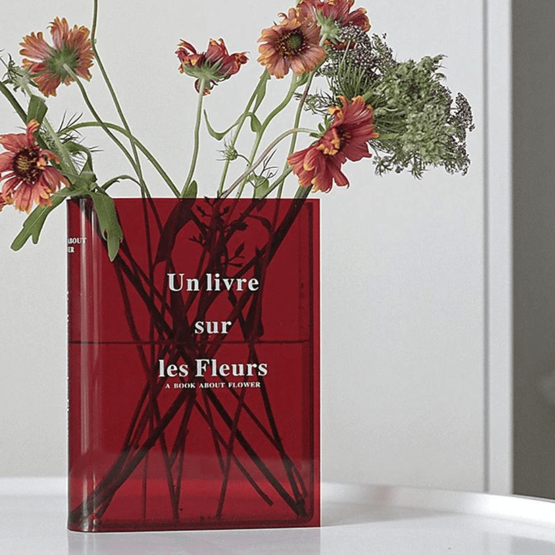 Jardioui Rouge Vase de Livre Artistique Transparent