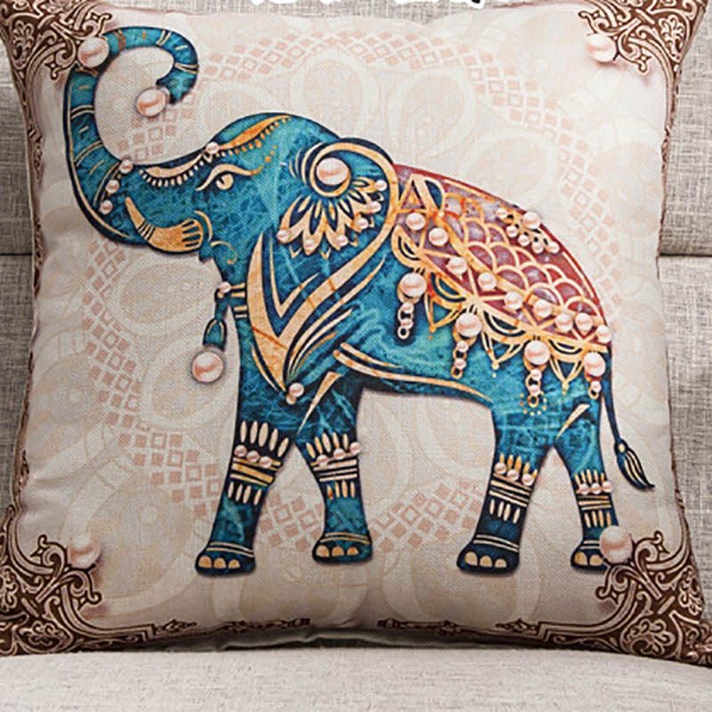 frJardioui Coussin 1 Housse de Coussin Motif Eléphant Indien