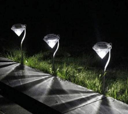 frJardioui Lampes Blanc Balises Solaires Diamants ( Lot de 4 Pièces )