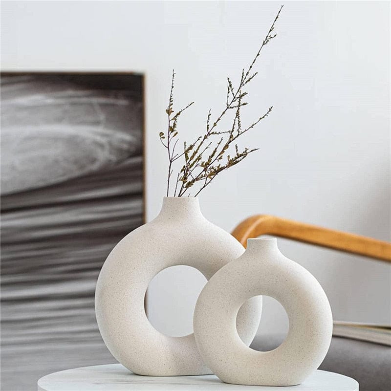 Jardioui 0 Blanc / S (19x18 cm) Vase nordique circulaire en céramique pour fleur